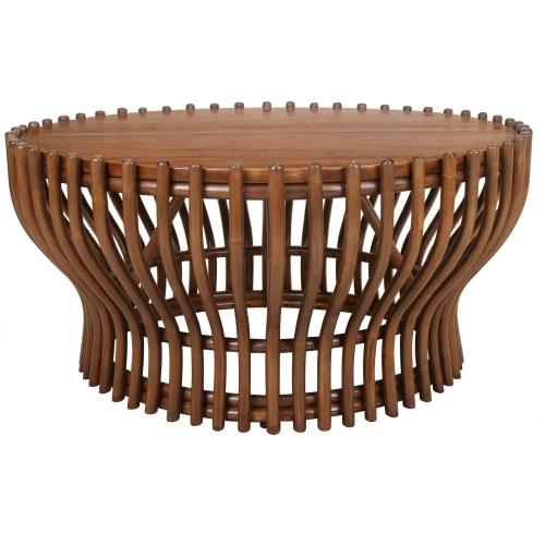 Sona Coffee Table in Natural Rattan & Brown Wood